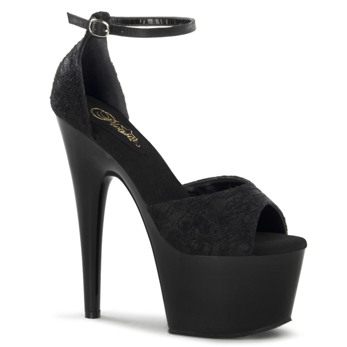 Pleaser Sandalias para mujer ADORE-768 BLK SATIN-BLK LACE / BLK