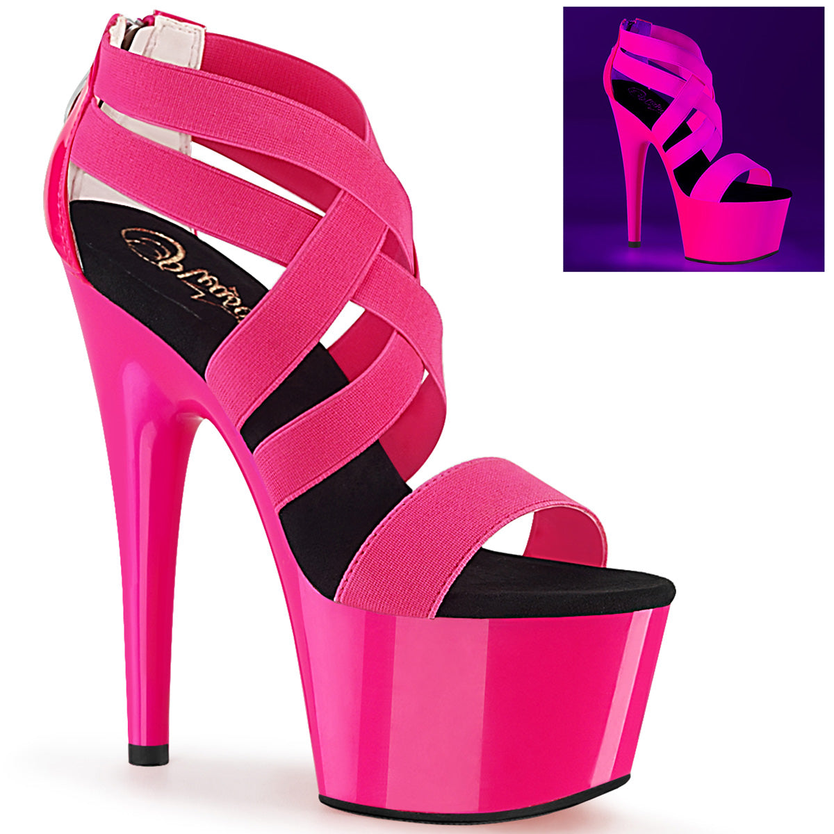 Pleaser Sandalias para mujer ADORE-769UV Neon H. Pink Elastic Band-Pat / Neon H. Pink