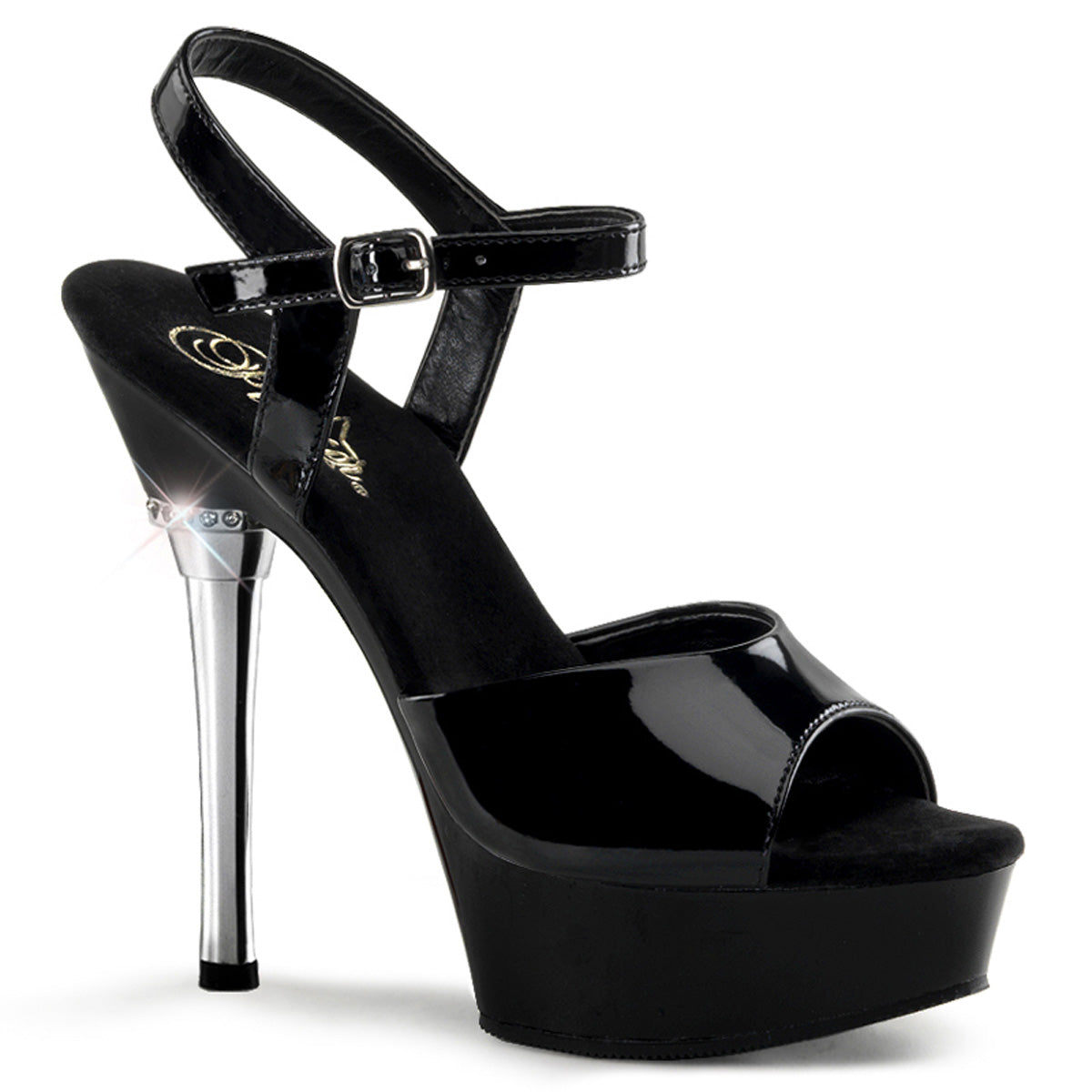 Pleaser Sandalias para mujer ALLURE-609 BLK PAT / BLK