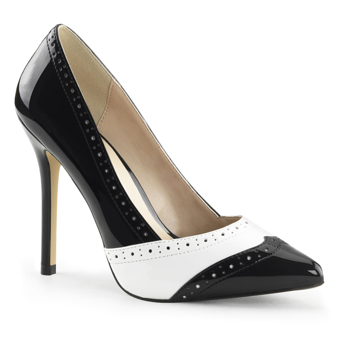 Pleaser Bombas para mujer AMUSE-26 BLK-WHT PAT