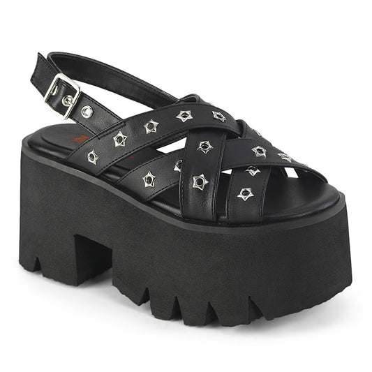 DemoniaCult  Sandalias ASHES-12 BLK de cuero vegano