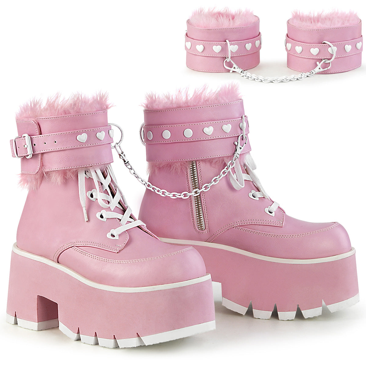 DemoniaCult Ankle Boots ASHES-57 B. Pink Vegan Leather