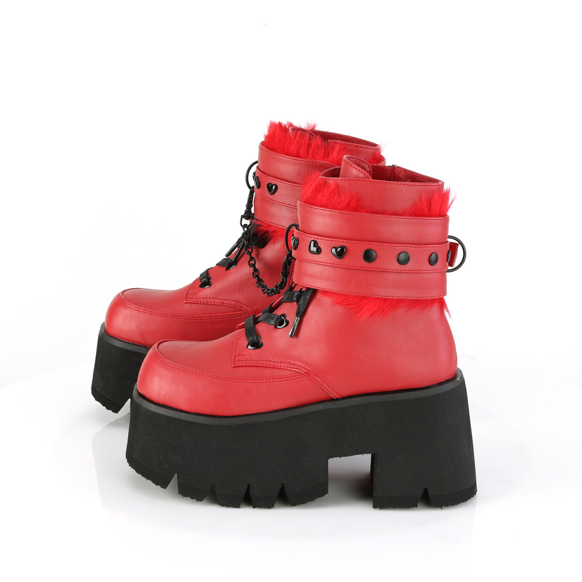 DemoniaCult Botas de tobillo para mujeres ASHES-57 cuero vegano rojo
