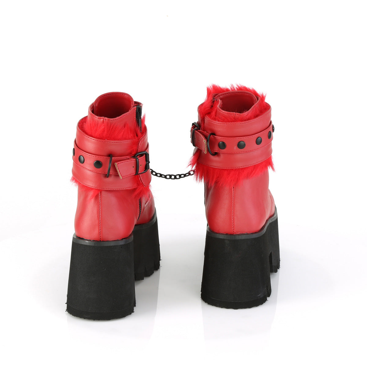 DemoniaCult Botas de tobillo para mujeres ASHES-57 cuero vegano rojo