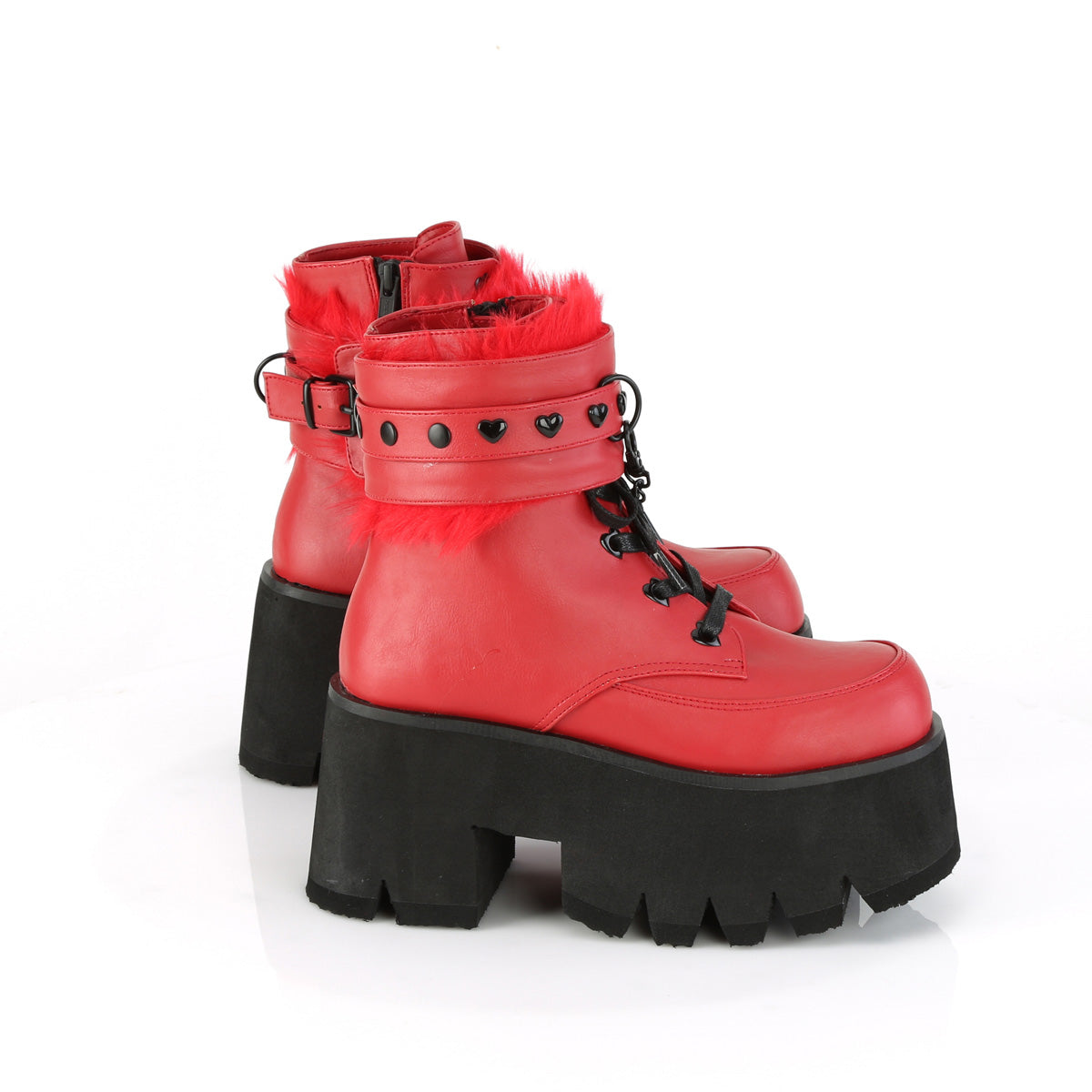DemoniaCult Botas de tobillo para mujeres ASHES-57 cuero vegano rojo