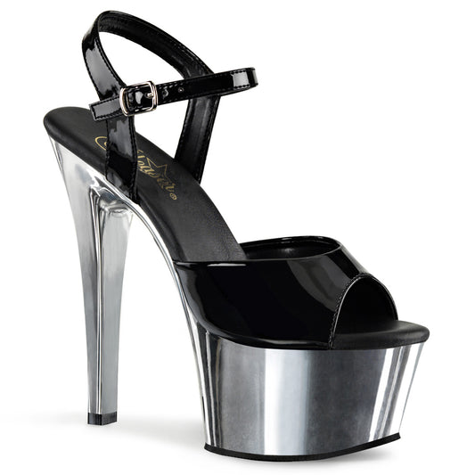 Pleaser Sandalias para mujer ASPIRE-609 BLK PAT / SLV Chrome