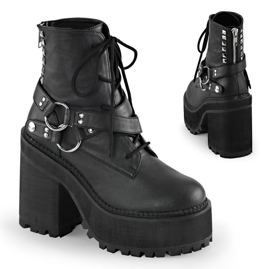 DemoniaCult Botas de tobillo para mujeres ASSAULT-101 cuero vegano BLK