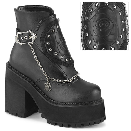 DemoniaCult Botas de tobillo para mujeres ASSAULT-55 BLK de cuero vegano