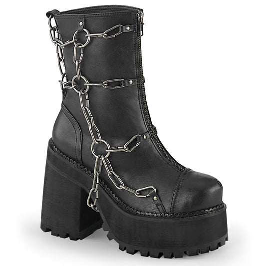 DemoniaCult Botas de tobillo para mujeres ASSAULT-66 BLK de cuero vegano