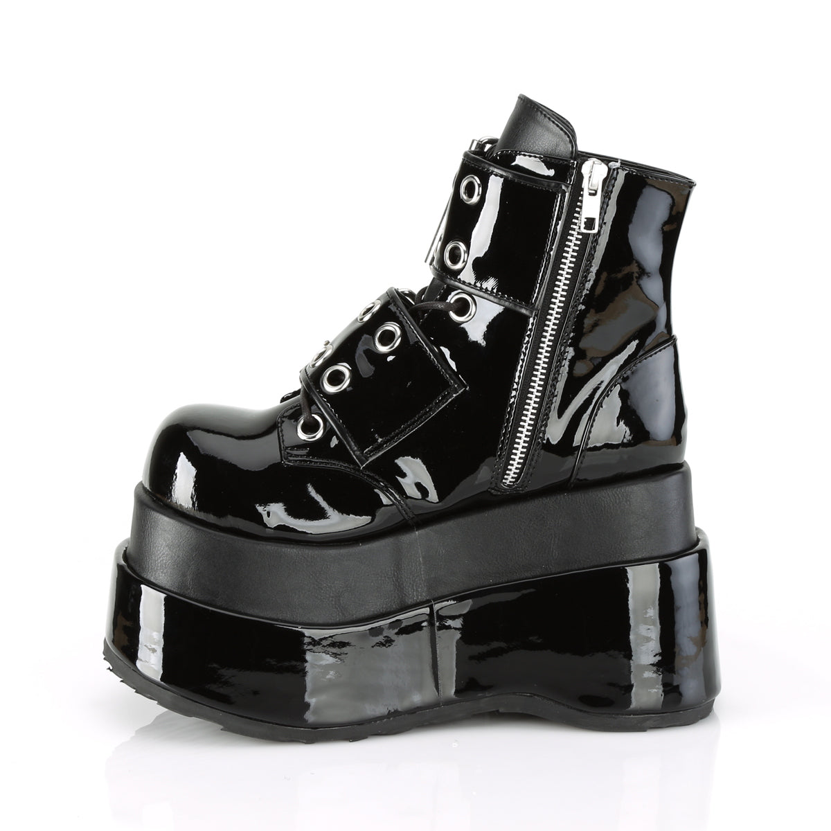 DemoniaCult Botas de tobillo para mujeres BEAR-104 BLK Pat-Vegan Leather