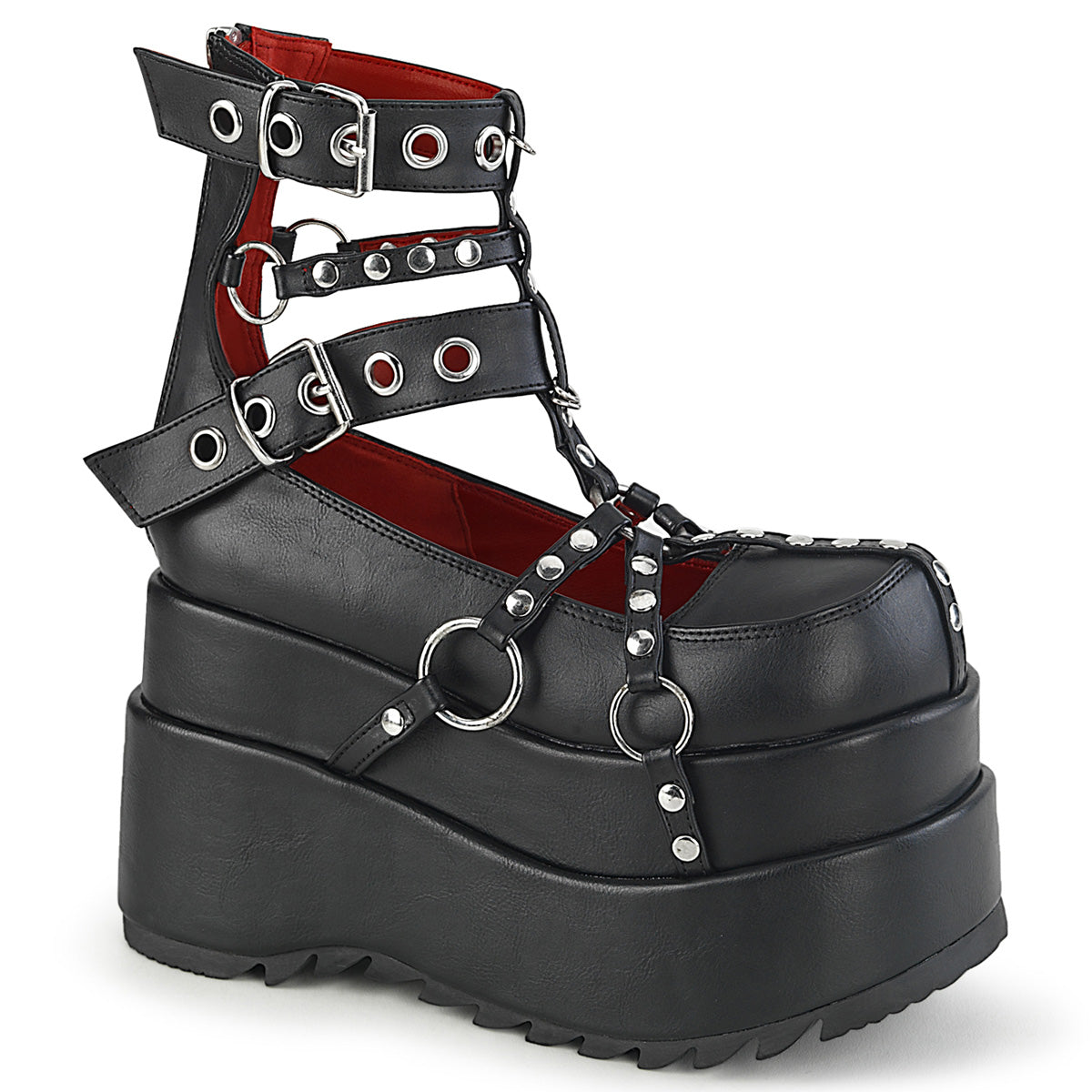 DemoniaCult Botas de tobillo para mujeres BEAR-28 BLK de cuero vegano