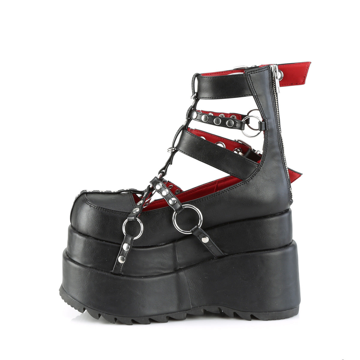 DemoniaCult Botas de tobillo para mujeres BEAR-28 BLK de cuero vegano
