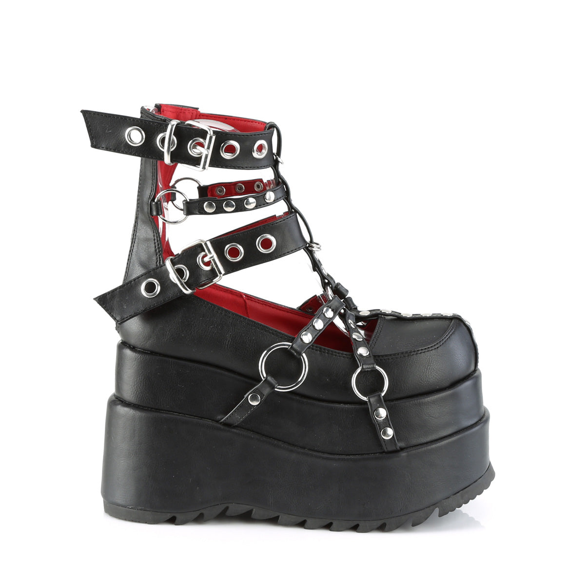 DemoniaCult Botas de tobillo para mujeres BEAR-28 BLK de cuero vegano