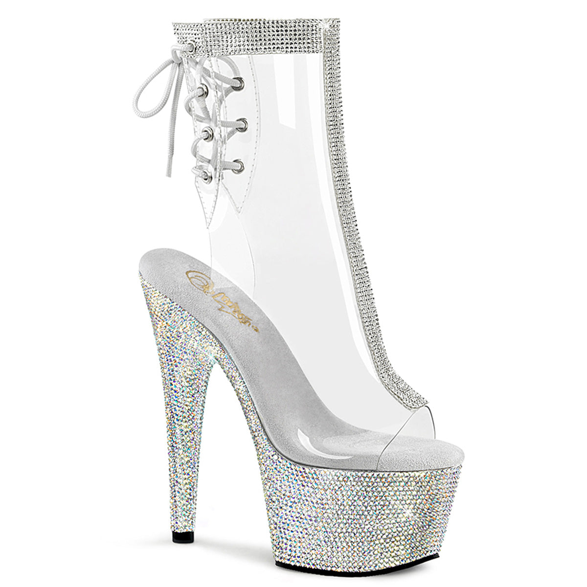 Pleaser Botas de tobillo para mujer BEJEWELED-1018c-2RS CLR / SLV RS