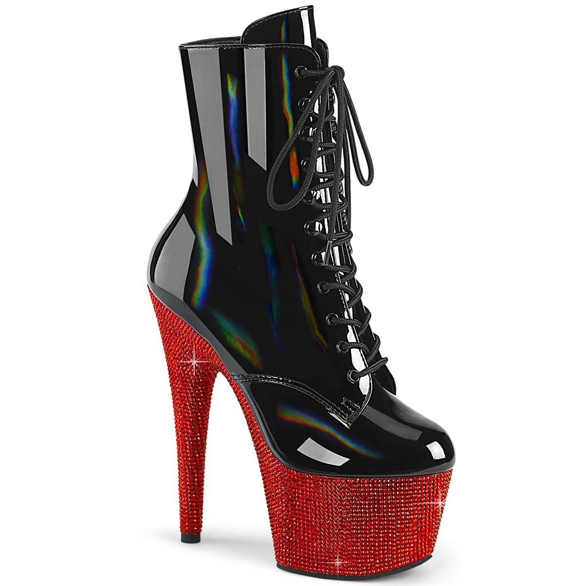 Pleaser Botines BEJEWELED-1020-7 BLK Holo Pat/Red RS