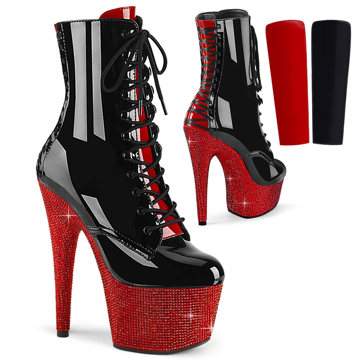 Pleaser Botines BEJEWELED-1020fh-7 blk-rojo pat/rojo RS