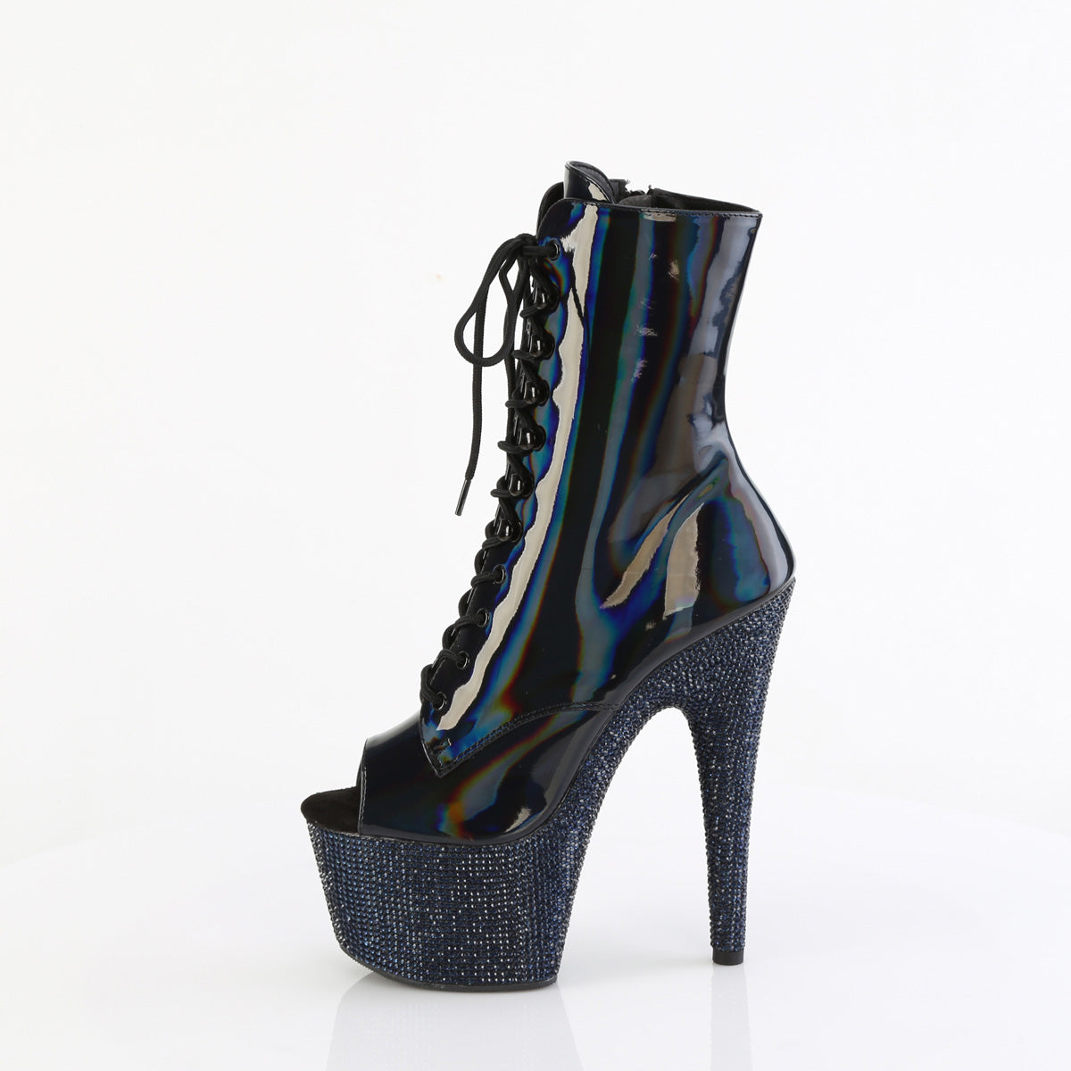 Pleaser Ankle Boots BEJEWELED-1021-7 Blk Holo Pat/Midnight Blk RS