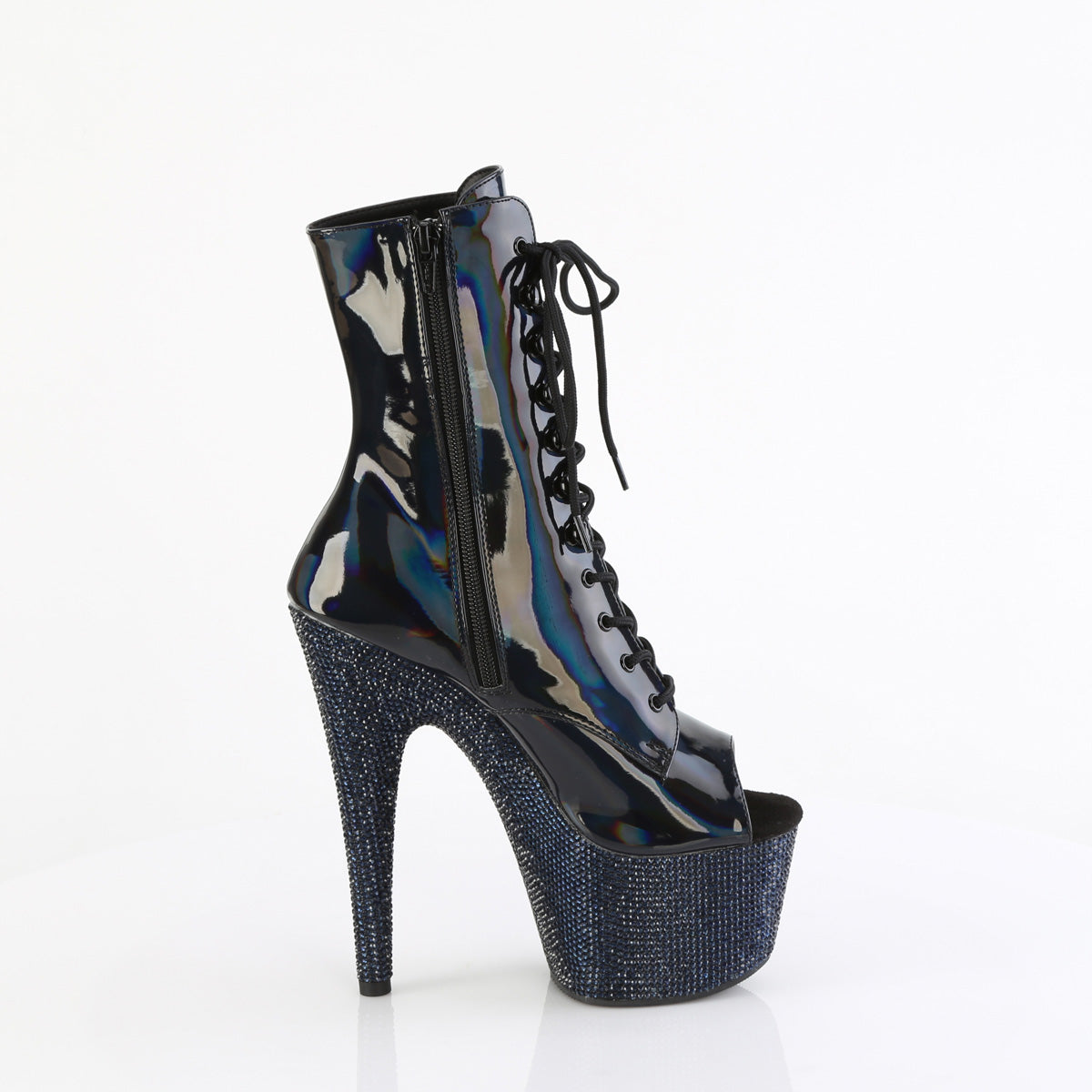 Pleaser Ankle Boots BEJEWELED-1021-7 Blk Holo Pat/Midnight Blk RS