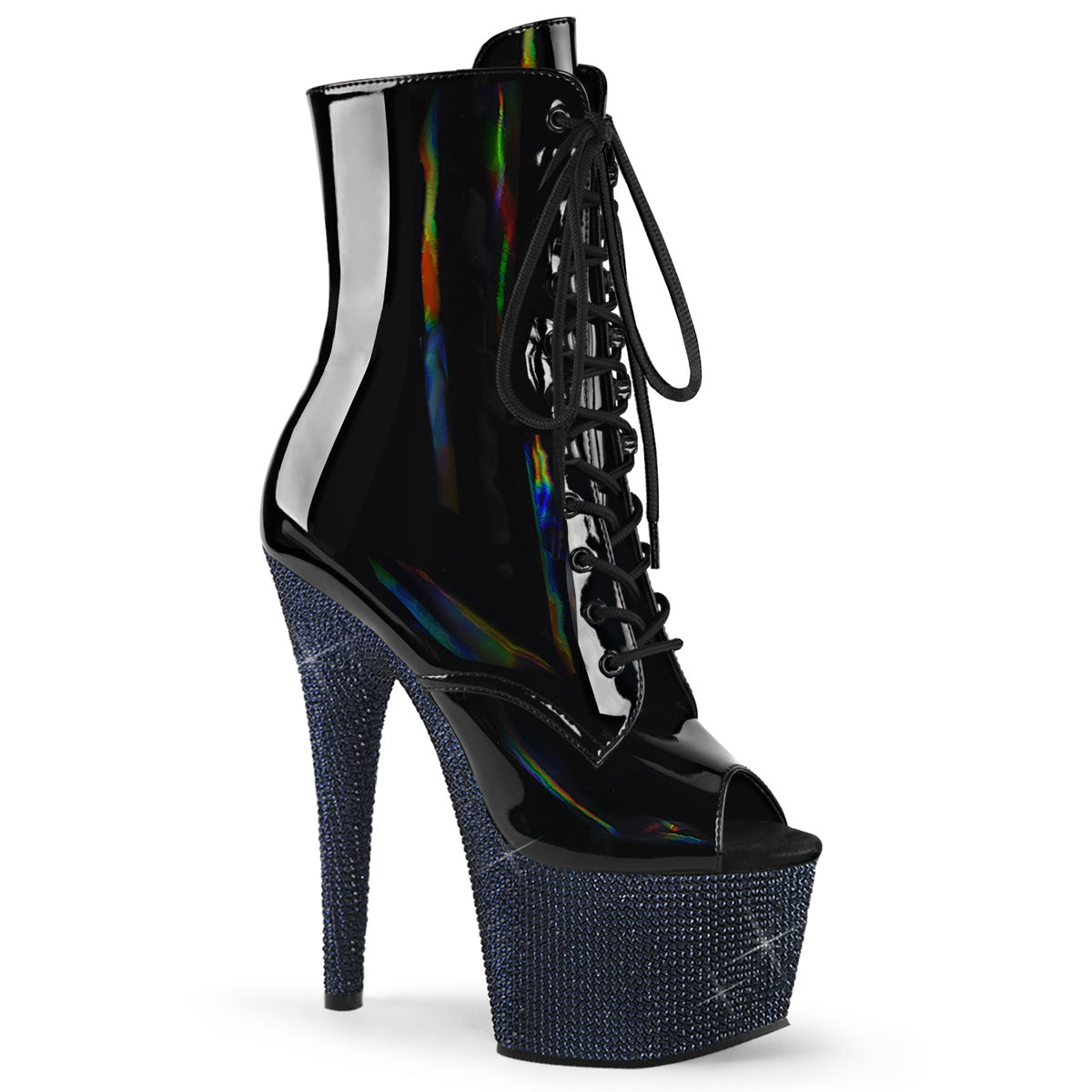 Pleaser Ankle Boots BEJEWELED-1021-7 Blk Holo Pat/Midnight Blk RS
