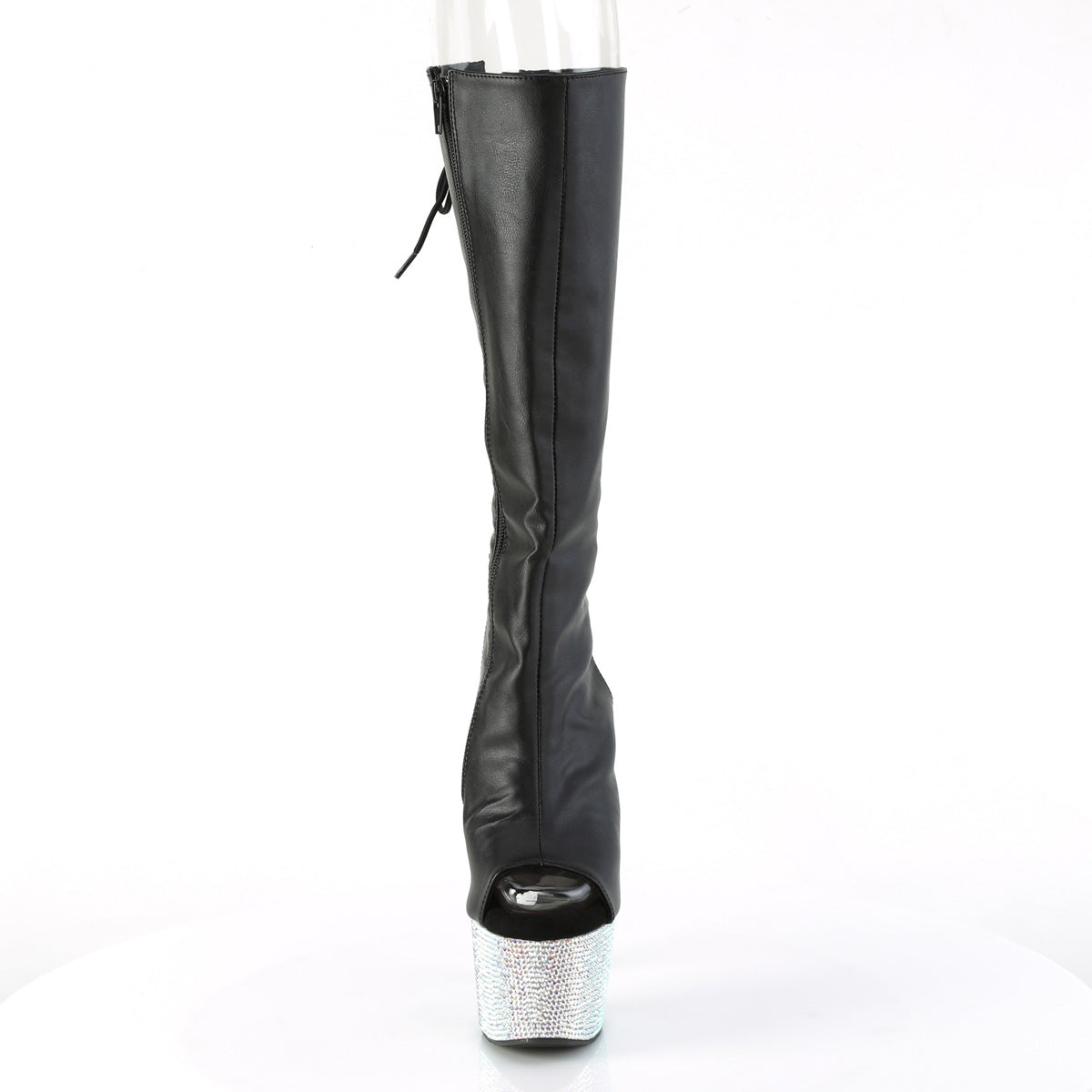 Pleaser Botas BEJEWELED-2018-7 BLK Faux Leather/SLV AB rs