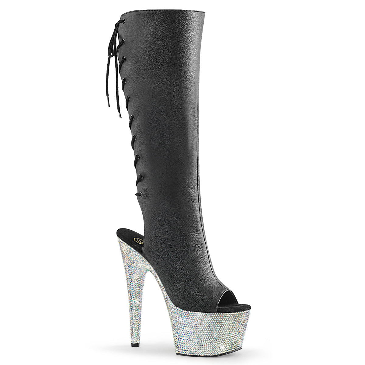 Pleaser Botas BEJEWELED-2018-7 BLK Faux Leather/SLV AB rs