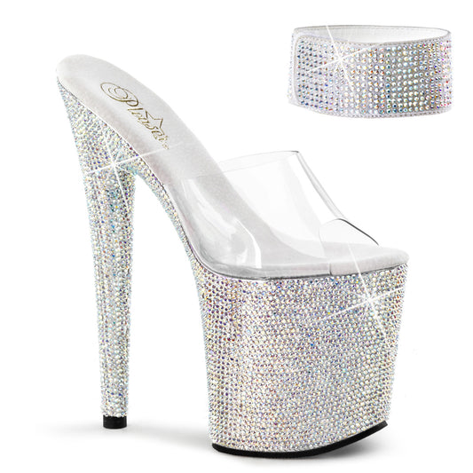 Pleaser Sandalias para mujer BEJEWELED-812RS CLR / SLV MULTI RS