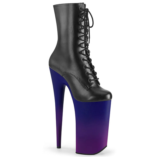 Pleaser Botas de tobillo para mujer BEYOND-1020bp Blk Faux Cuero / Blue-Purple Ombre
