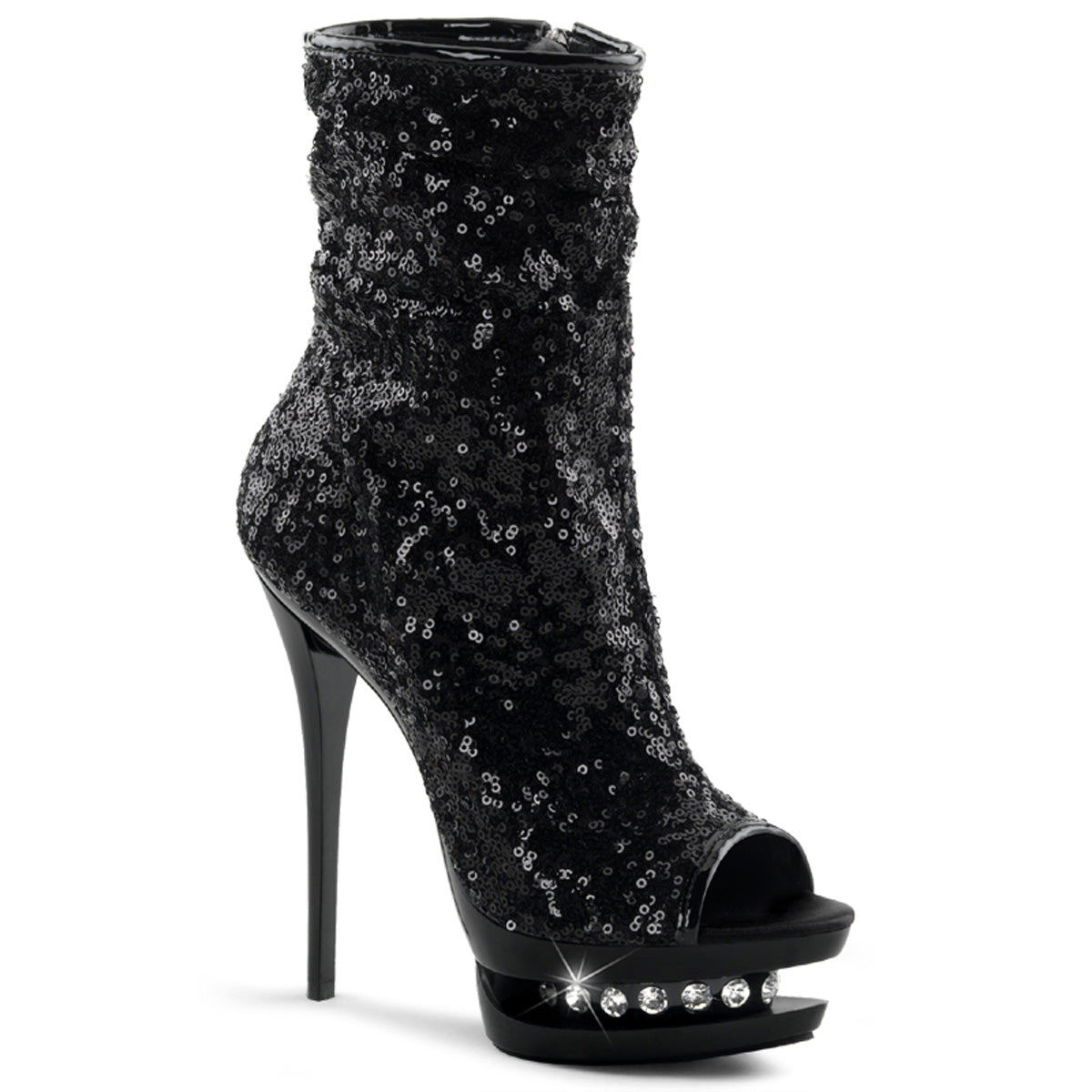 Pleaser Botas de tobillo para mujer BLONDIE-R-1008 blk lentejuelas / blk