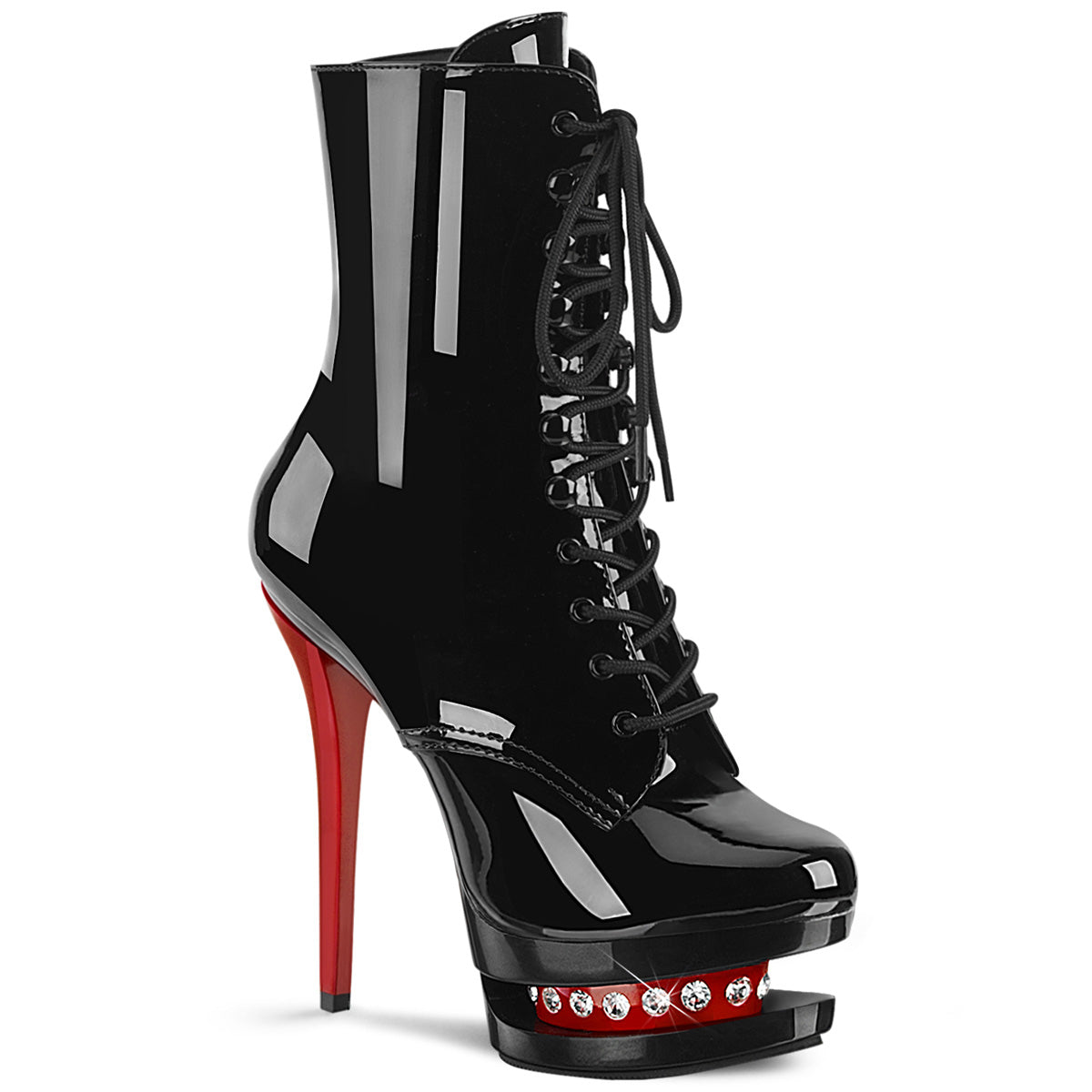 Pleaser Botas de tobillo para mujer BLONDIE-R-1020 BLK PAT / BLK-ROJO