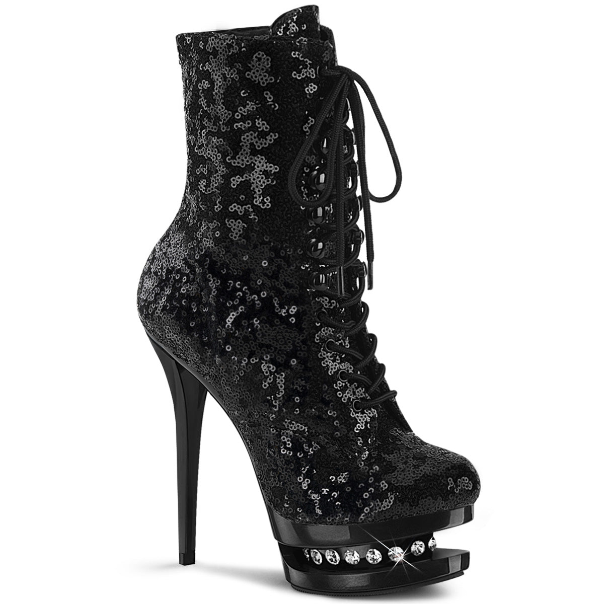 Pleaser Botas de tobillo para mujer BLONDIE-R-1020 blk lentejuelas / blk