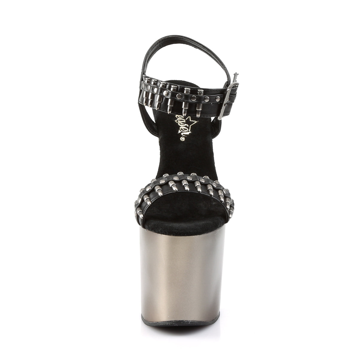 Pleaser Sandalias para mujer BONDGIRL-712 Blk Faux Cuero / Pewter
