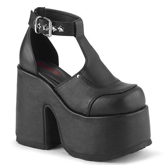 DemoniaCult Sandalias para mujeres CAMEL-103 BLK de cuero vegano