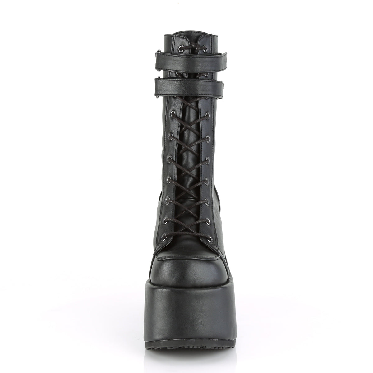 DemoniaCult Botas de mujer CAMEL-250 BLK de cuero vegano