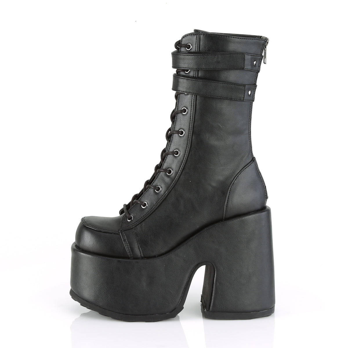 DemoniaCult Botas de mujer CAMEL-250 BLK de cuero vegano