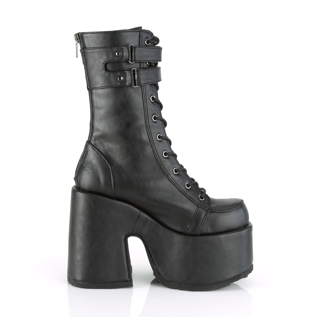 DemoniaCult Botas de mujer CAMEL-250 BLK de cuero vegano