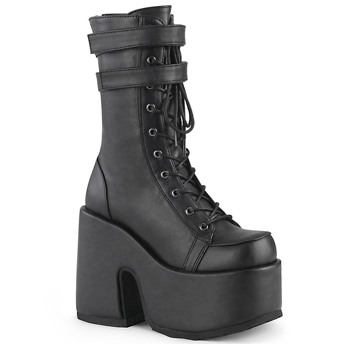 DemoniaCult Botas de mujer CAMEL-250 BLK de cuero vegano