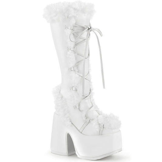 DemoniaCult Botas de mujer CAMEL-311 Wht Leather Vegan