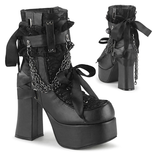 DemoniaCult Botas de tobillo para mujeres CHARADE-110 BLK Vegan de cuero superpuesto