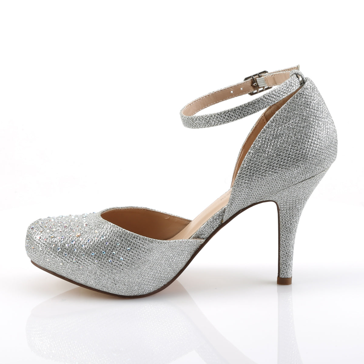 Fabulicious Sandalias para mujer COVET-03 Tela de malla de brillo de SLV