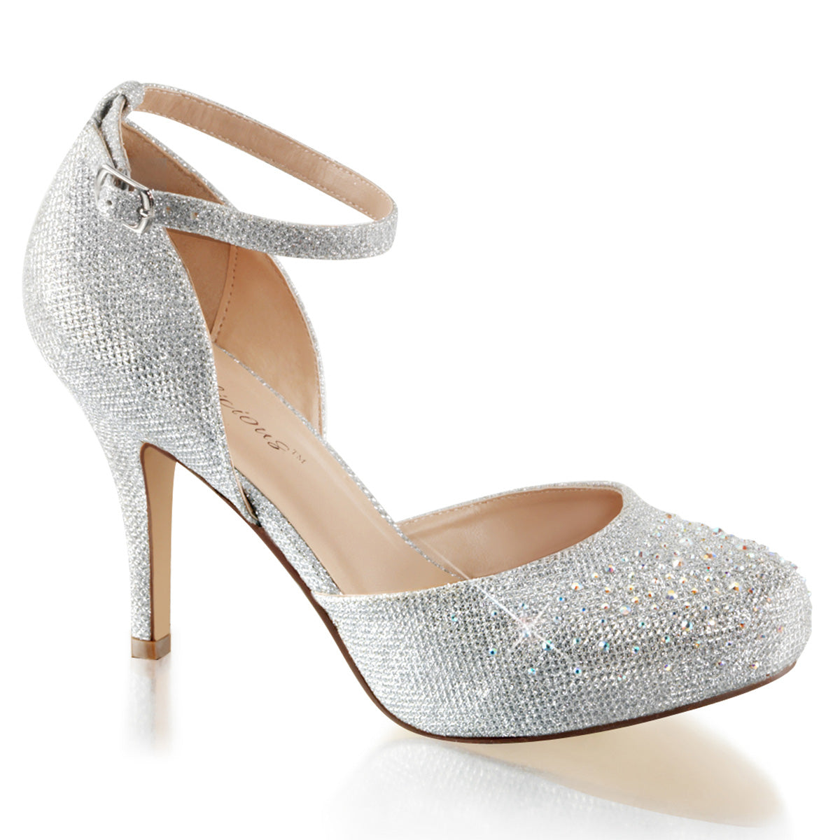 Fabulicious Sandalias para mujer COVET-03 Tela de malla de brillo de SLV