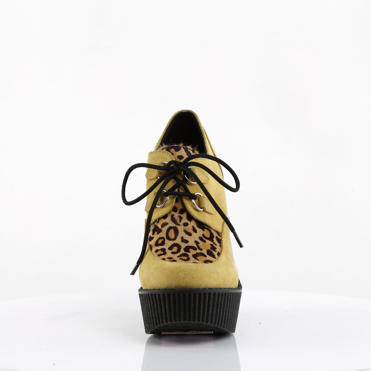 DemoniaCult Zapato bajo para mujer CREEPER-304 Mostaza Vegan Leede-Leopard Pony Pony Cabellado