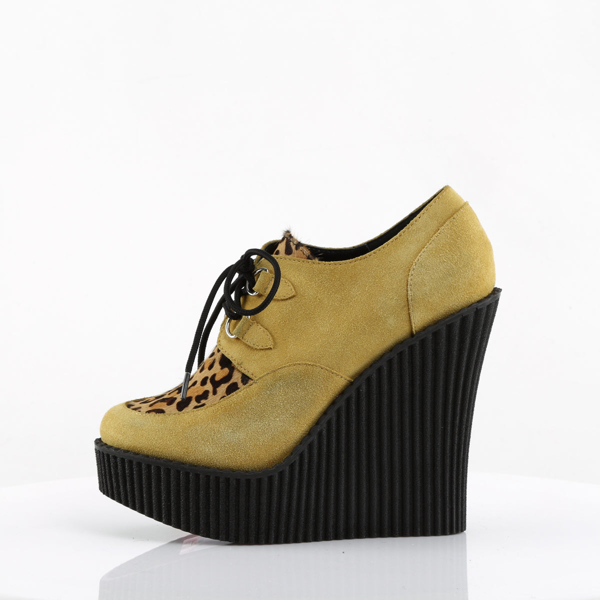 DemoniaCult Zapato bajo para mujer CREEPER-304 Mostaza Vegan Leede-Leopard Pony Pony Cabellado