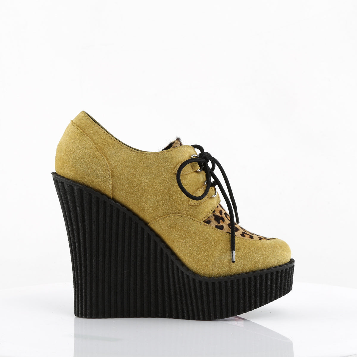 DemoniaCult Zapato bajo para mujer CREEPER-304 Mostaza Vegan Leede-Leopard Pony Pony Cabellado