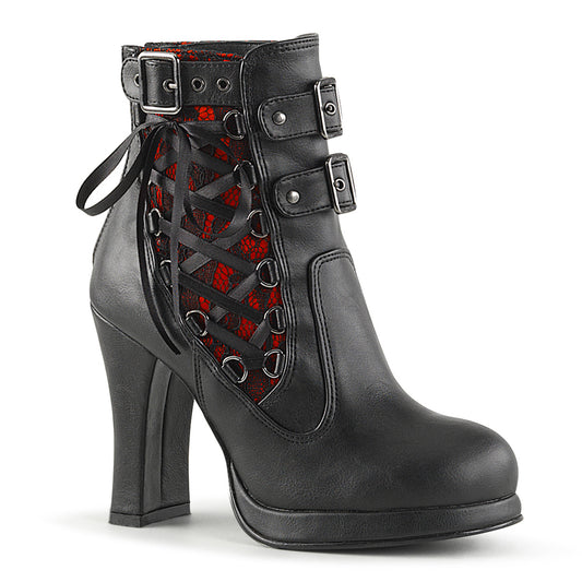 DemoniaCult Botas de tobillo para mujeres CRYPTO-51 cuero vegano de encaje rojo blk