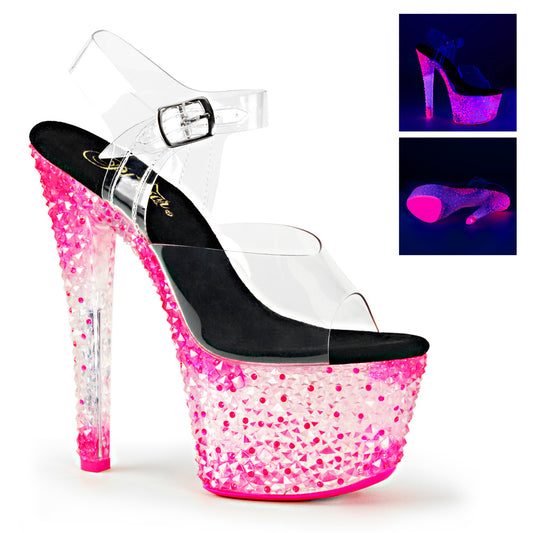 Pleaser Sandalias para mujer CRYSTALIZE-308ps clr / neon hely h. rosa