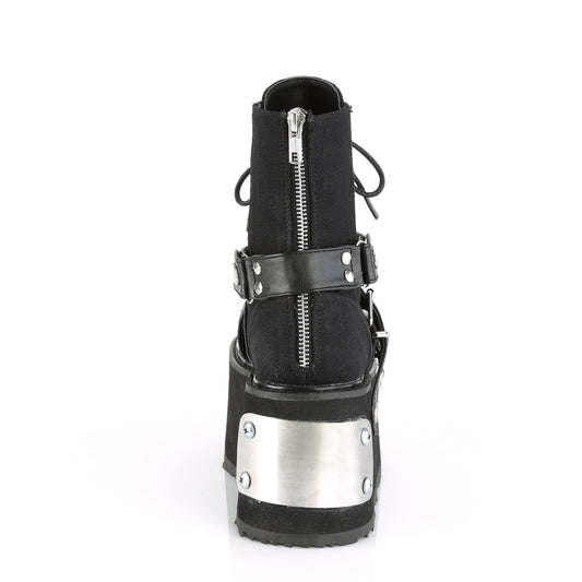 DemoniaCult Botas de tobillo para mujeres DAMNED-116 BLK LANVAS-VEGAN PULO