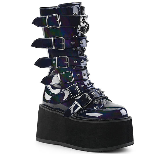 DemoniaCult Botas de mujer DAMNED-225 BLK Hologram cuero vegano
