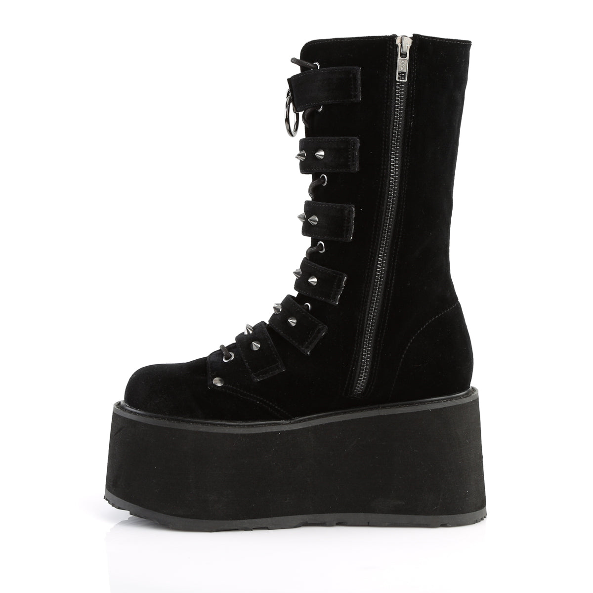 DemoniaCult Women's Mid-Calf & Knee High Boots DAMNED-225 Blk Velvet
