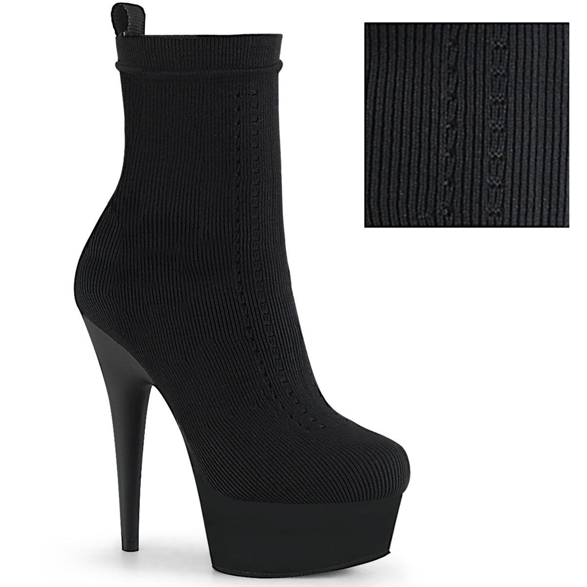 Pleaser Botas de tobillo para mujer DELIGHT-1002-1 Tejido de punto de estiramiento blk / BLK MATE