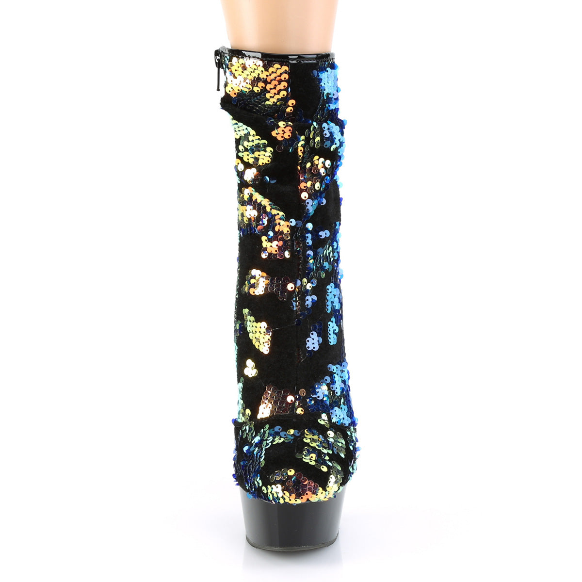 Pleaser Botas de tobillo para mujer DELIGHT-1004 lentejuelas iridiscentes azules / blk
